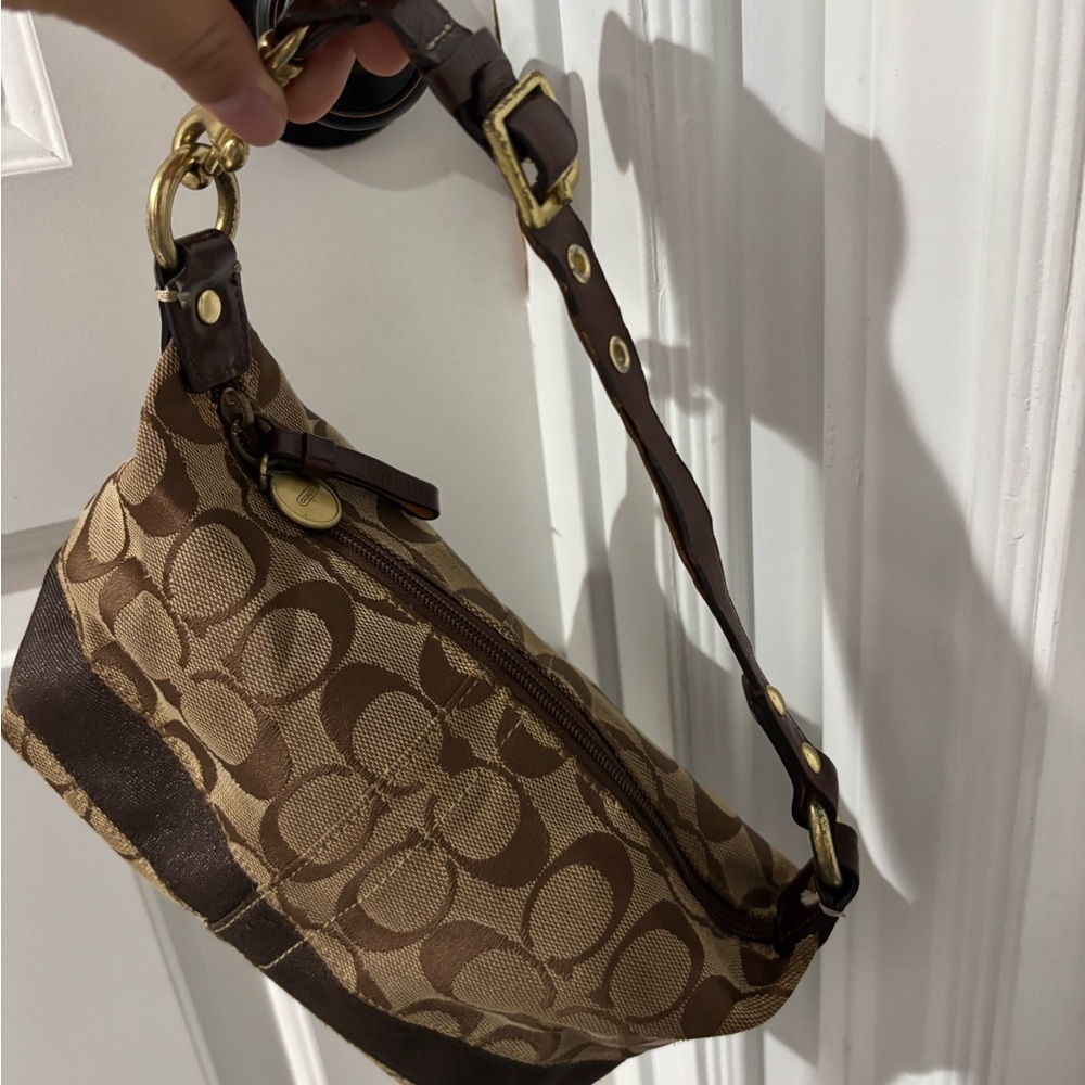 🍎🍎SOLD🍎🍎Vintage Coach Signature Mini Baguette Y2K Brown Canvas Shoulder Bag - Picture 11 of 11